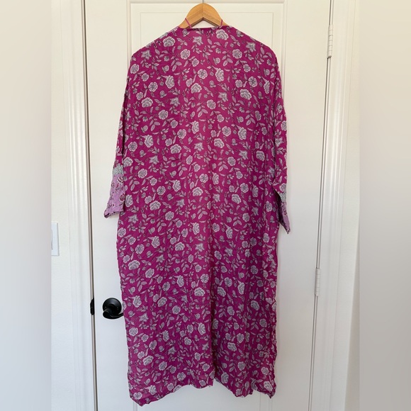 LOFT Pink Floral Kimono Cardigan Robe | Boho Chic XL XXL - Picture 5 of 9